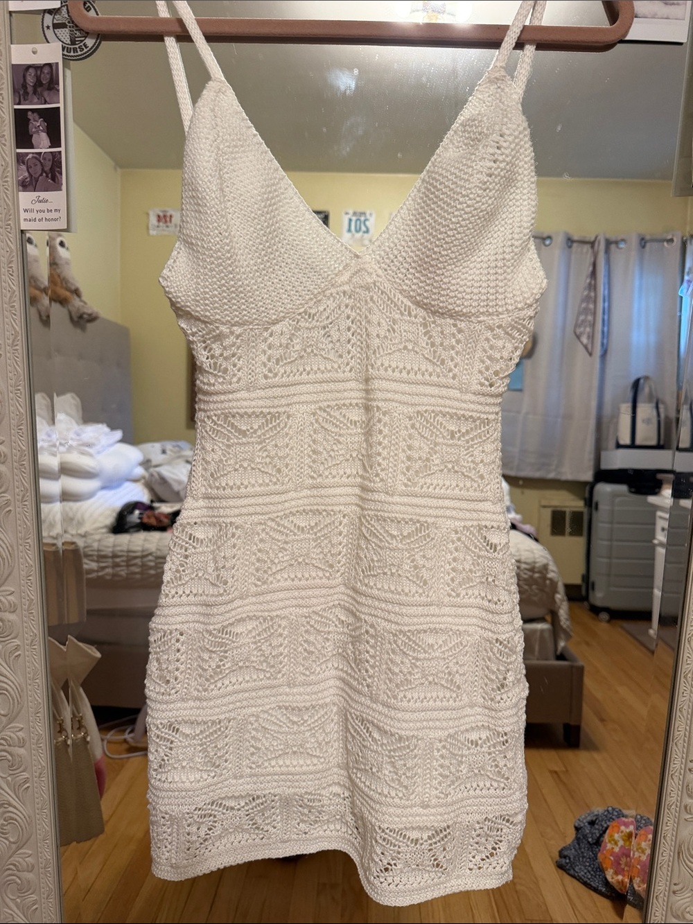 White Crochet Spaghetti-Strap Dress